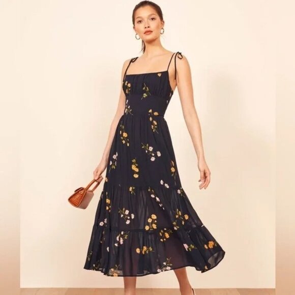 Reformation Navy Floral Kealy Midi Dress in Princess Margaret $248 - Picture 1 of 11
